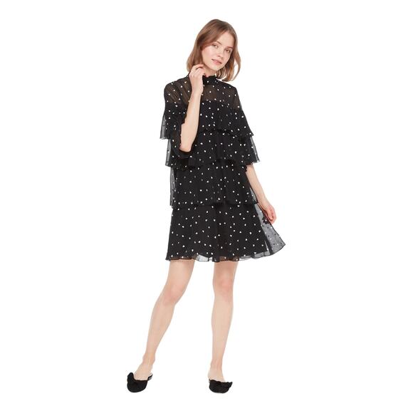 kate spade Dresses & Skirts - Kate Spade Black Heart Embroidered Tiered Ruffle Mini Dress Size 8